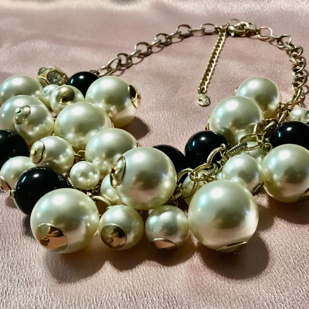 Black and White Lydell N.Y.C Pearl and Crystal Cluster Necklace